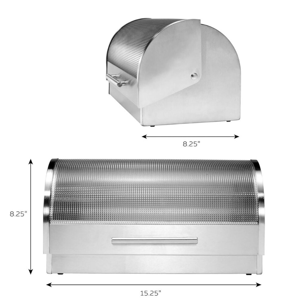 Oggi Stainless Steel Roll Top Bread Box with Tempered Glass - Picture 3 of 8